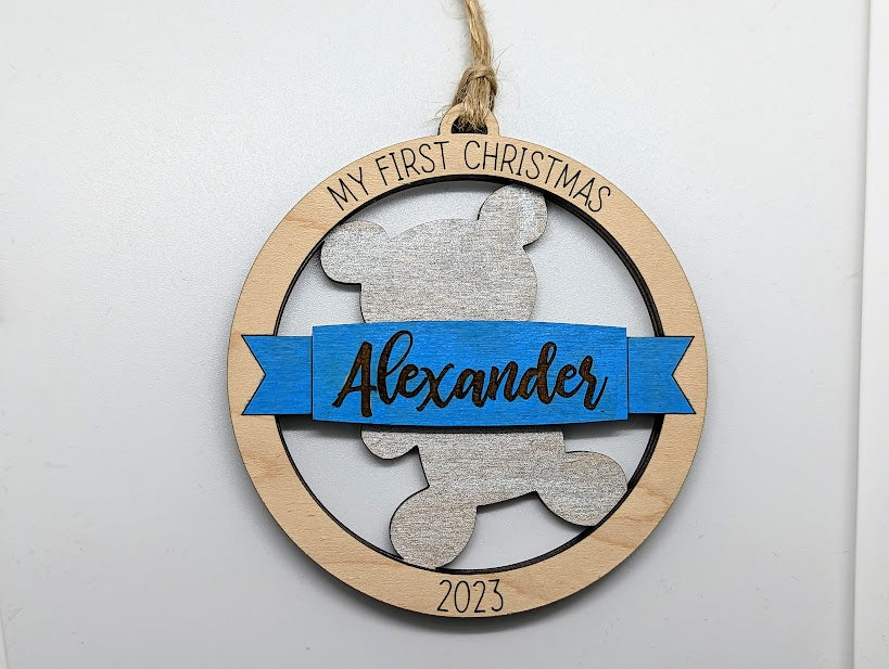 Baby's first Christmas ornament - Personalize with baby's name - 3 different backings included