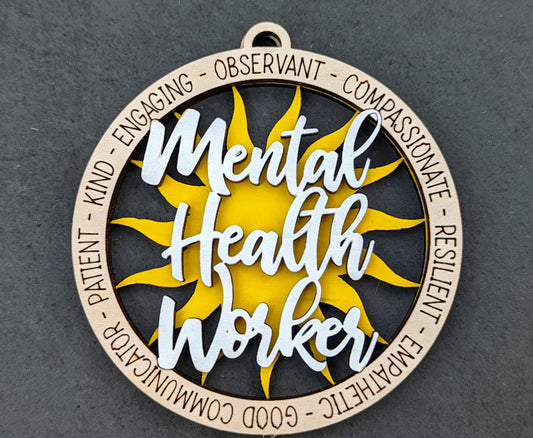 Mental Health Worker SVG - Ornament gift for MHW or psych tech - Car charm svg - Quick score and cut laser cut file designed for Glowforge