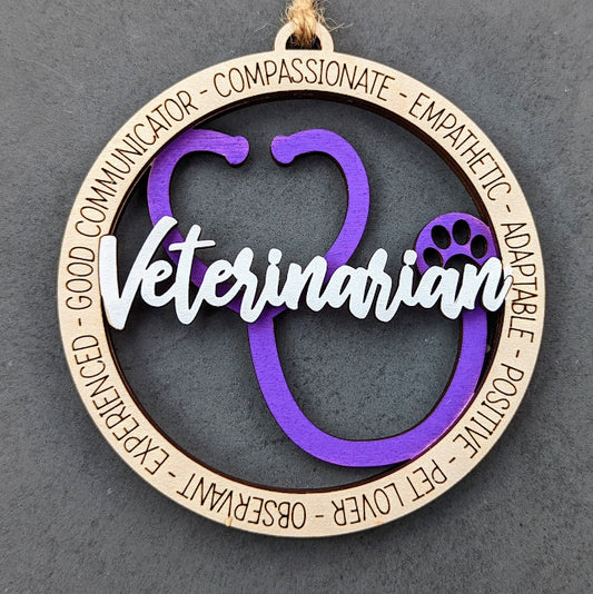 Veterinarian svg ornament file - Gift for Vet or Animal Doctor - Car charm or ornament svg - Score & Cut DIGITAL DOWNLOAD Made for Glowforge