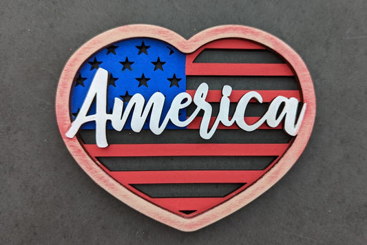 America wall hanging svg - 4th of July decor DIGITAL FILE - Ornament version included - Heart shaped Independence day wall hanging svg - Cut and score Digital Download designed for Glowforge