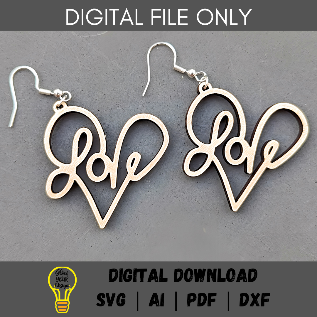 Love earrings svg, Valentine's svg, SVG laser cut file, Quick cut svg, Minimalist Valentine earring file, Glowforge digital download