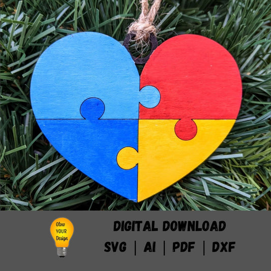 Autism SVG - Ornament Digital file - ABA Therapist or Autism Parent Gift Digital Download - Puzzle heart svg - Laser cut file designed for Glowforge