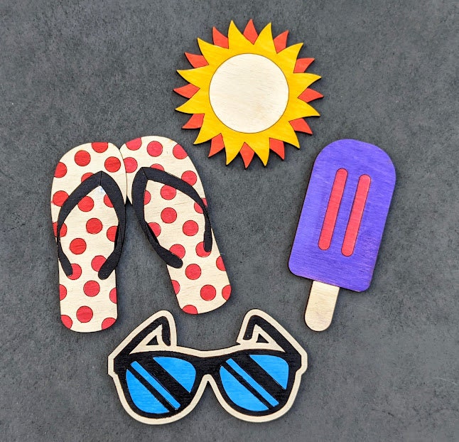 Summer paint kit svg - Includes sun, flip flops, sunglasses, popsicle - Paint kit for kids DIGITAL FILE - Laser cut file designed for Glowforge
