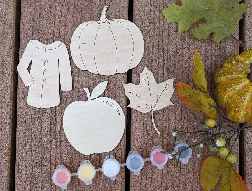 Autumn Paint Kit svg - Kids craft Digital File - Includes leaf, pumpkin, apple, coat - Cut and score laser cut file designed for Glowforge
