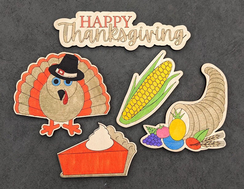 Thanksgiving paint kit svg - Cut and score digital download including turkey, corn, pumpkin pie, cornucopia - Laser cut file designed for Glowforge