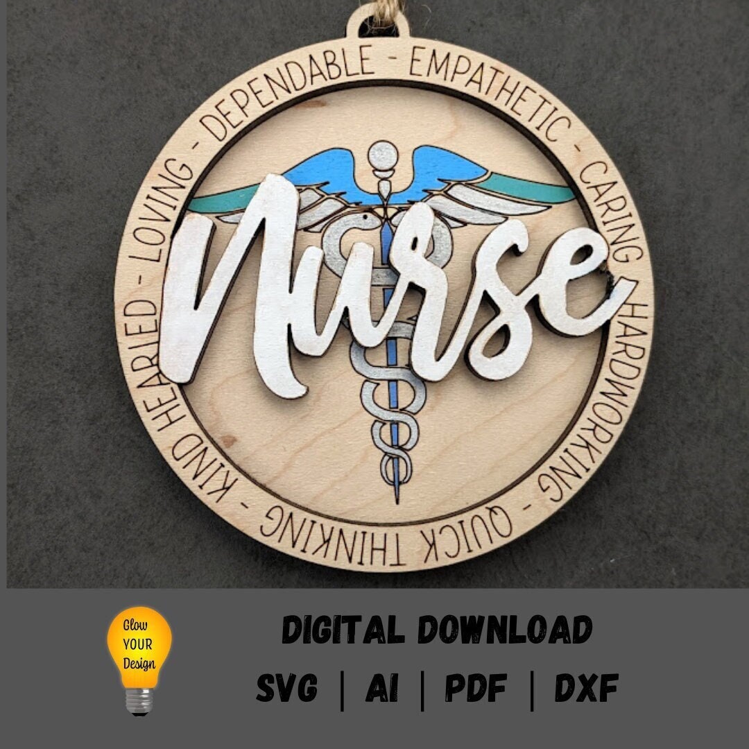 Nurse svg - Gift for medical nurse or personnel digital file - Ornament or Car charm svg - Laser cut file designed for Glowforge - Score and cut only file