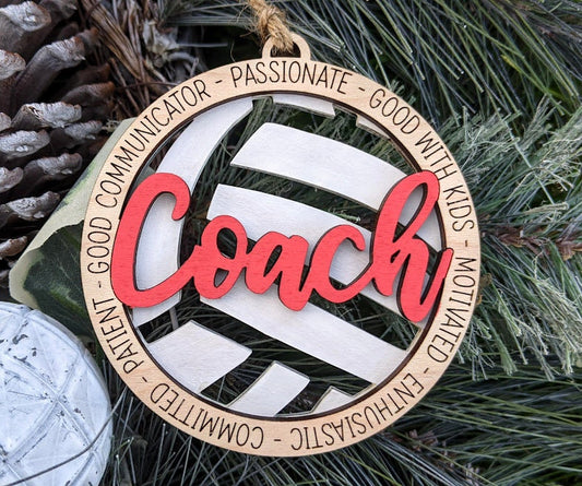Volleyball svg - Ornament or car charm digital file - Gift for Volleyball Coach - Can be customized with name or message - Laser cut file Designed for Glowforge