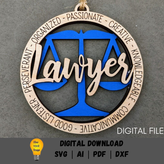 Lawyer svg - Ornament or car charm digital file - Gift for Attorney -  Cut and Score laser cut file designed for Glowforge