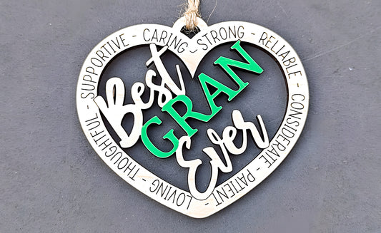 Best Gran Ever Ornament svg - Car Charm svg - Grandma digital download - Grandparent Gift svg - Heart ornament - Laser cut file designed for Glowforge