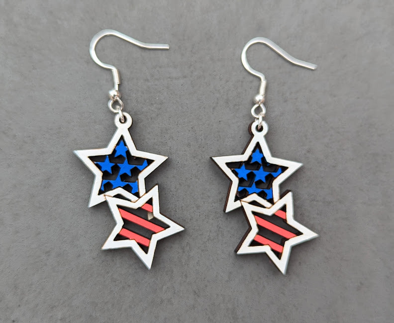 4th of July stars and stripes earrings SVG