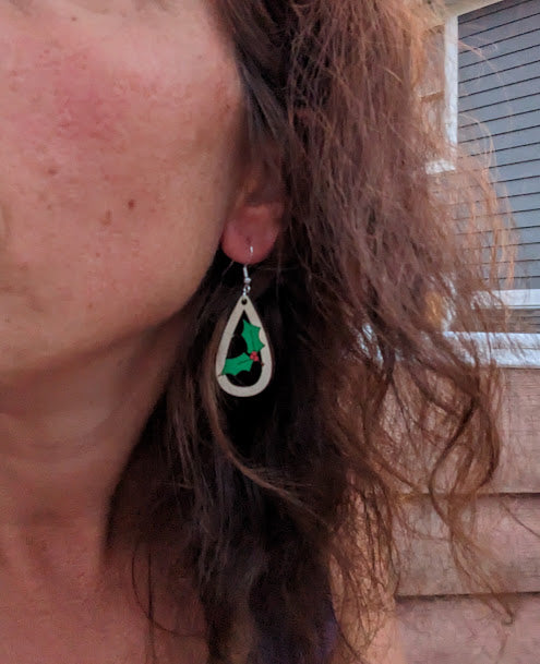 Holly teardrop earrings svg