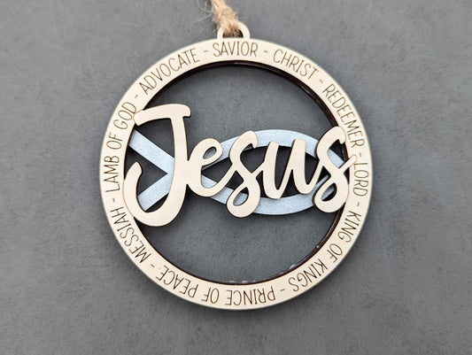 Jesus Ornament or car charm Christmas Decor SVG - Cut and score laser cut file tested on Glowforge