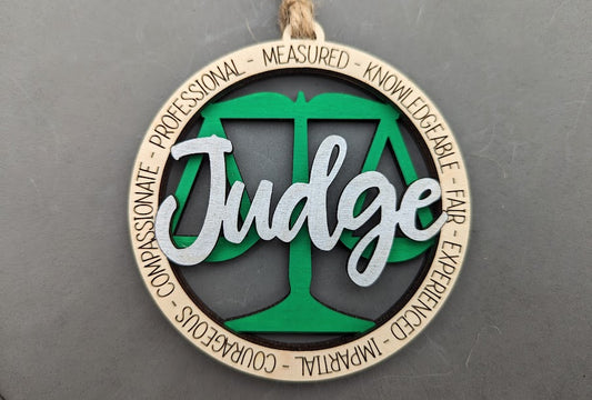 Judge svg - Ornament or car charm digital file - Gift for Judge or Justice -  Cut and Score laser cut file tested on Glowforge