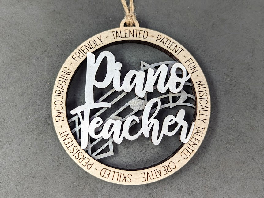 Piano teacher ornament or car charm svg