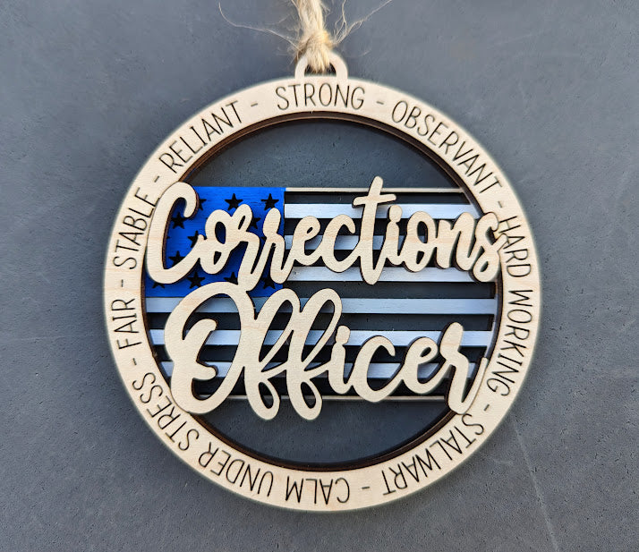 Corrections officer gift SVG - Ornament or Car Charm - Thin Grey line, 2 backings included