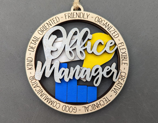 Office Manager ornament or car charm SVG laser cut file