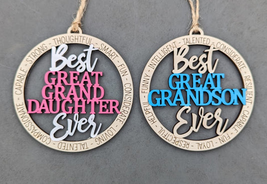 Best Great Grandson and Great Granddaughter ever ornament or car charm SVG