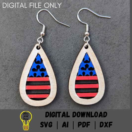 4th of July patriotic teardrop flag earring SVG digital file