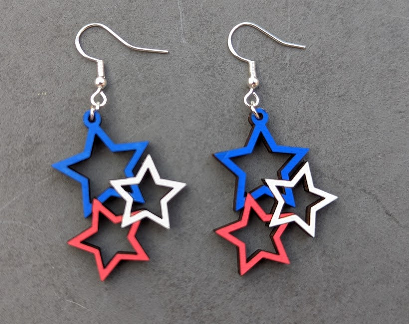 Star earring SVG digital file - Patriotic, New Year's, Party Earrings, Cut & score SVG laser cut file tested on Glowforge