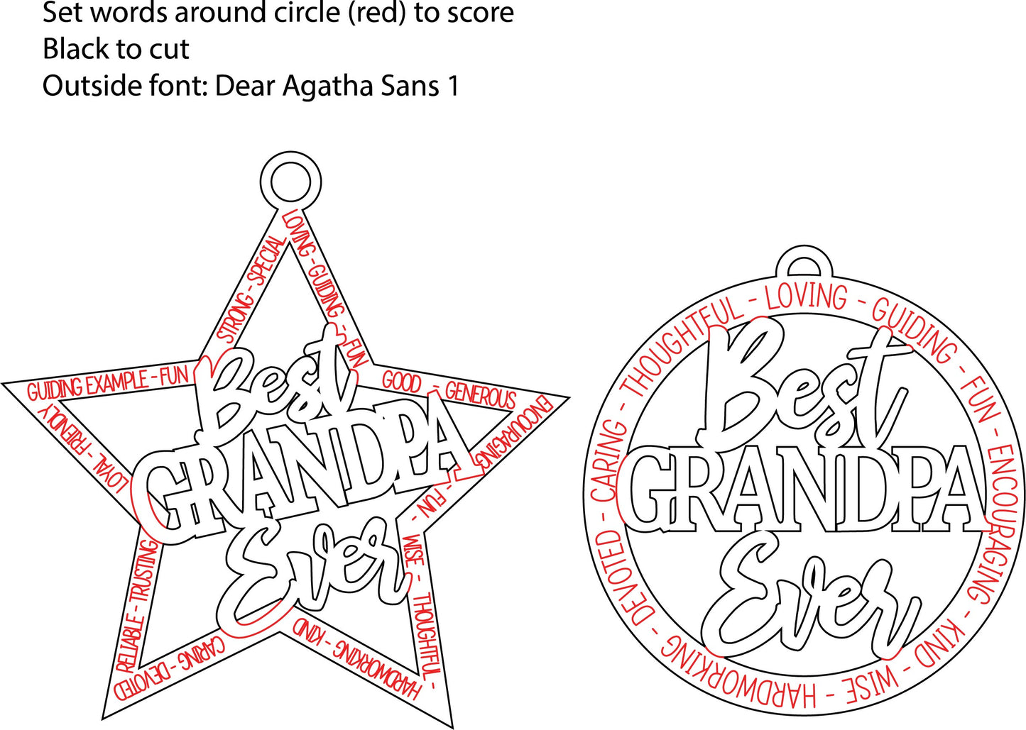 Grandpa svg - Best Grandpa ever ornament or car charm svg - Star ornament - Cut and score laser cut file designed for Glowforge