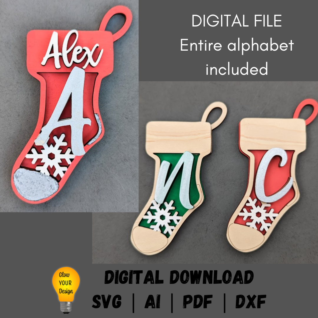 Monogram stocking tag SVG file