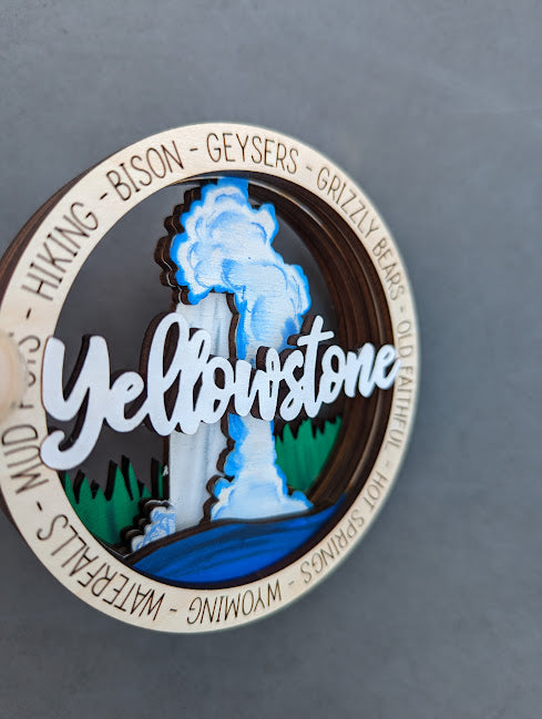 Yellowstone svg - Yellowstone National Park ornament or car charm digital file - Old faithful digital file - Cut and score laser cut file designed for Glowforge