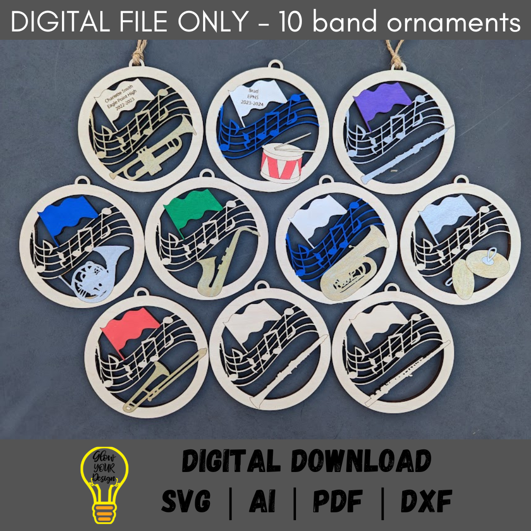 Set of 10 band instruments ornament SVG bundle - Marching band digital file