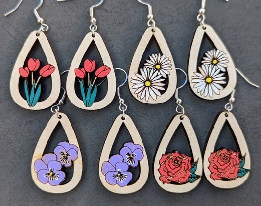 Set of 4 flower earrings digital file