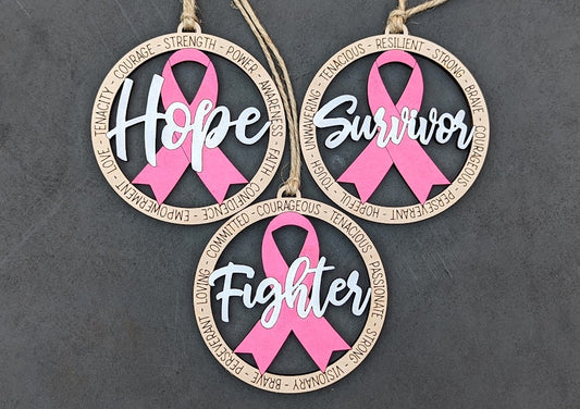 Single layer Cancer Awareness svg bundle, Survivor Hope Fighter svg set, Single layer Ornament Digital File, Cancer fighter gift, Glowforge Laser design