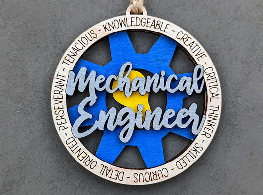 Mechanical Engineer svg - Ornament or car charm svg, Gift for Mechanical Engineer - Double layer Cut and Score Laser Cut file - Glowforge Tested