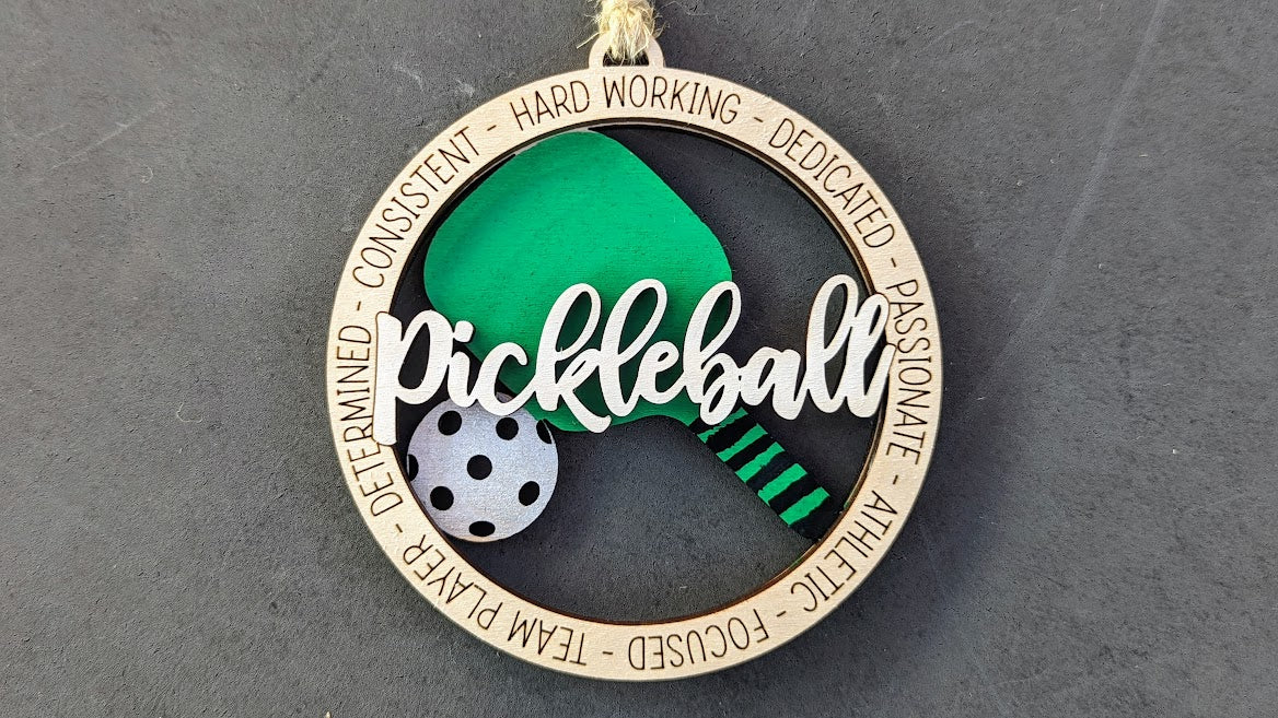 Pickleball svg - Gift for Pickleball Player - Ornament or Car charm svg - Can be customized with name or message - Laser cut file for Glowforge