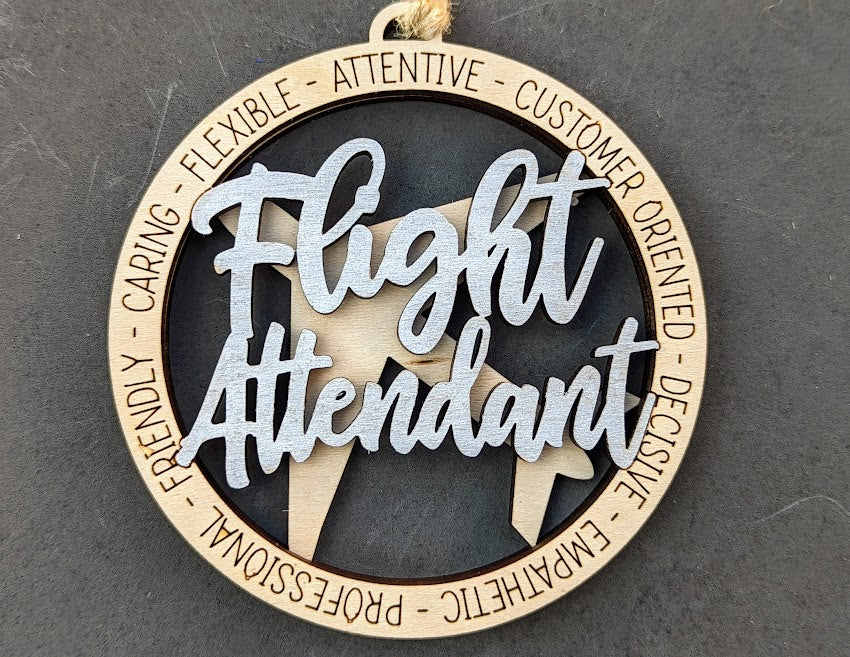 Flight Attendant svg - Car Charm or ornament digital file - Gift for stewardess flight attendant -Cut and score laser cut file designed for Glowforge