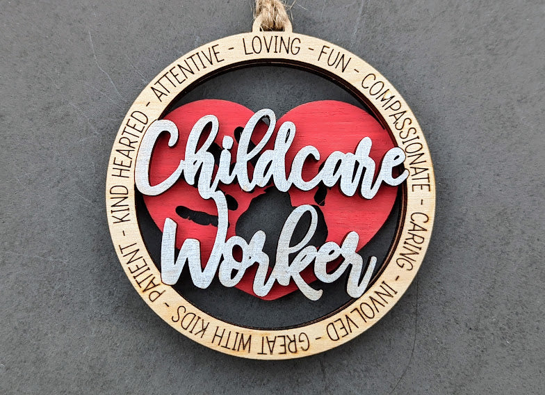 Childcare worker svg - Day care worker DIGITAL FILE - Ornament or Car charm svg - Double layer Cut & Score Digital Download Tested on Glowforge