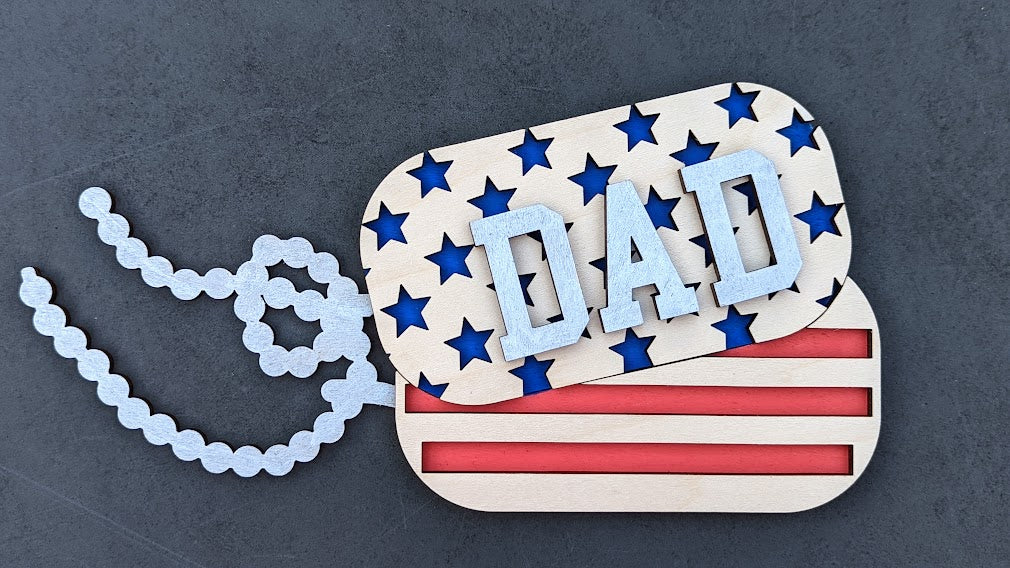 Military svg - Veteran Dad gift DIGITAL FILE - Dog tags Wall Hanging or Magnet - Can be personalized with Name, Rank, Dates of Service - Cut and score Digital Download designed for Glowforge