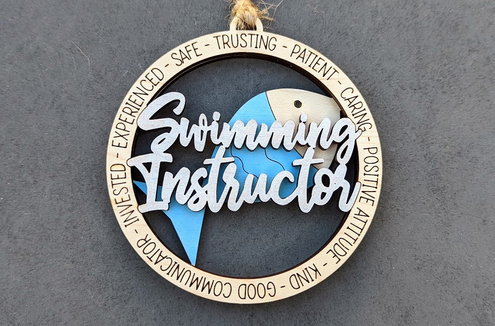 Swimming Instructor svg - Gift for Swim Teacher DIGITAL FILE - Ornament or Car charm svg - Cut and Score Laser cut file tested on Glowforge