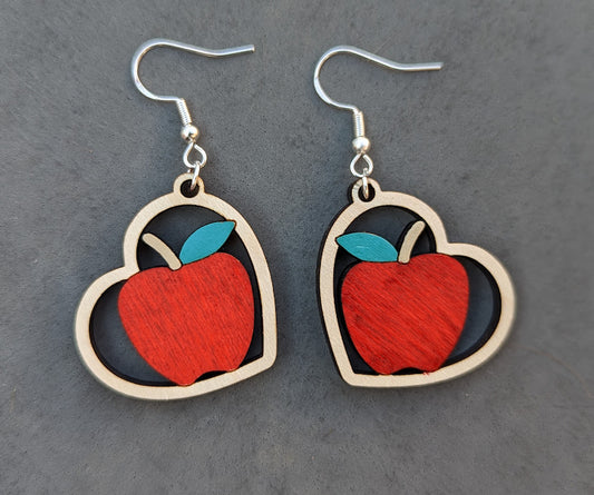 Teacher earrings svg, Apple Heart earrings DIGITAL FILE, SVG laser cut file, Teacher appreciation gift, Digital Download tested on Glowforge