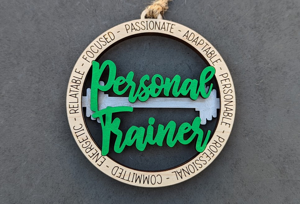 Personal Trainer svg - Ornament or car charm digital file - Fitness Coach svg - Double layered Cut & score Digital Download tested on Glowforge