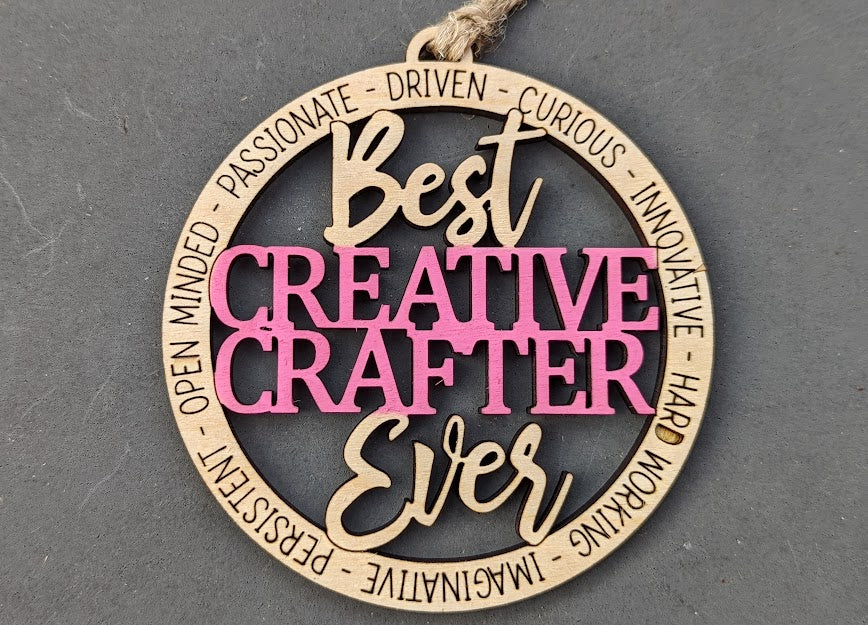 Maker svg, Best Creative Crafter Ever Digital File, Ornament or Car charm svg, Single layer Cut and score Laser cut file Tested on Glowforge
