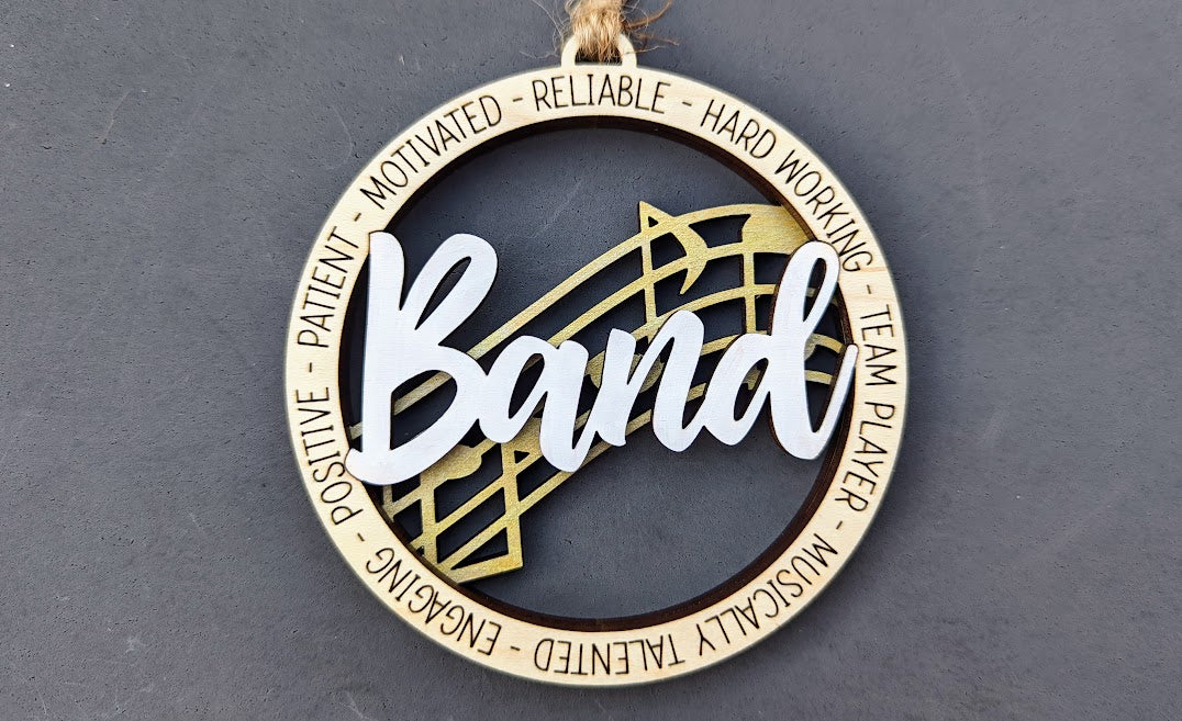 Band svg - Ornament or car charm svg for high school band member - Can be personalized - Cut & score laser cut file designed for Glowforge,