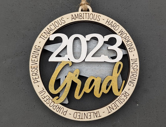2023 grad svg, Graduate car charm digital file - Gift for 2023 Senior - Can be personalized on back, Laser cut file designed for Glowforge