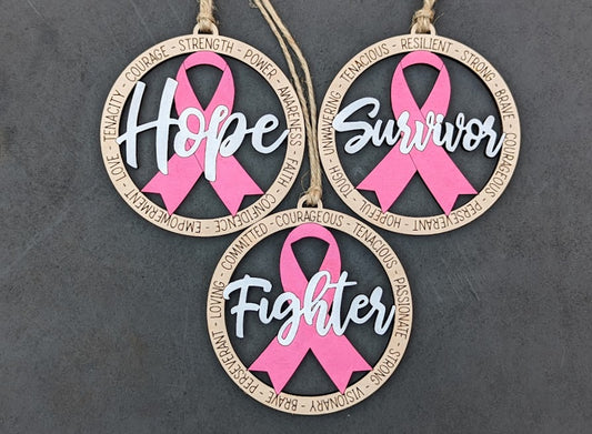 Single layer Cancer Awareness svg bundle, Survivor Hope Fighter svg set, Single layer Ornament Digital File, Cancer fighter gift, Glowforge Laser design