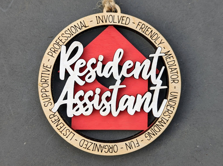 RA svg - Resident Assistant ornament or car charm svg - Gift for RA - Double layer Cut and Score Laser Cut file - Digital Download Tested on Glowforge