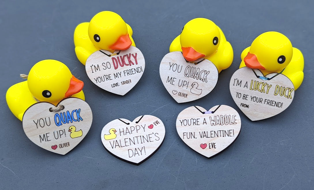 Classroom valentine svg, Rubber duck tags digital file, Quick easy valentine gift, Cut and score Laser cut file, Glowforge Digital Download