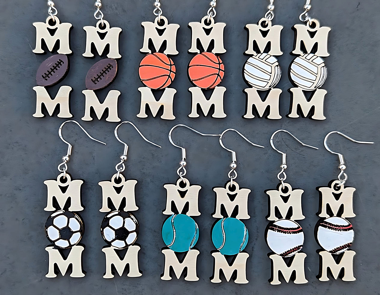 Sports earrings svg, Mom earrings DIGITAL FILE, SVG laser cut file, Mother's day gift svg, Sports ball svg, Cut and score Glowforge file
