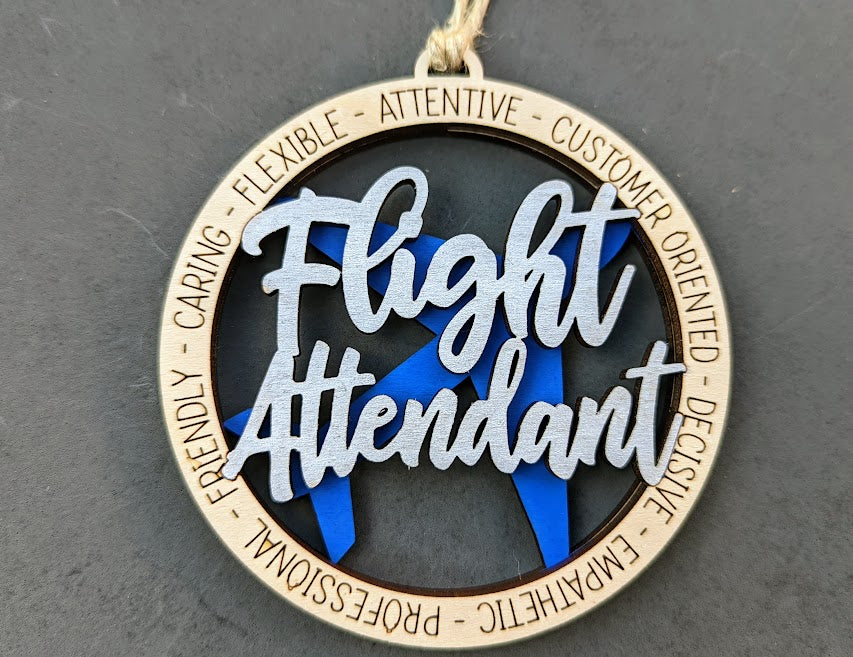 Flight Attendant svg - Car Charm or ornament digital file - Gift for stewardess flight attendant -Cut and score laser cut file designed for Glowforge
