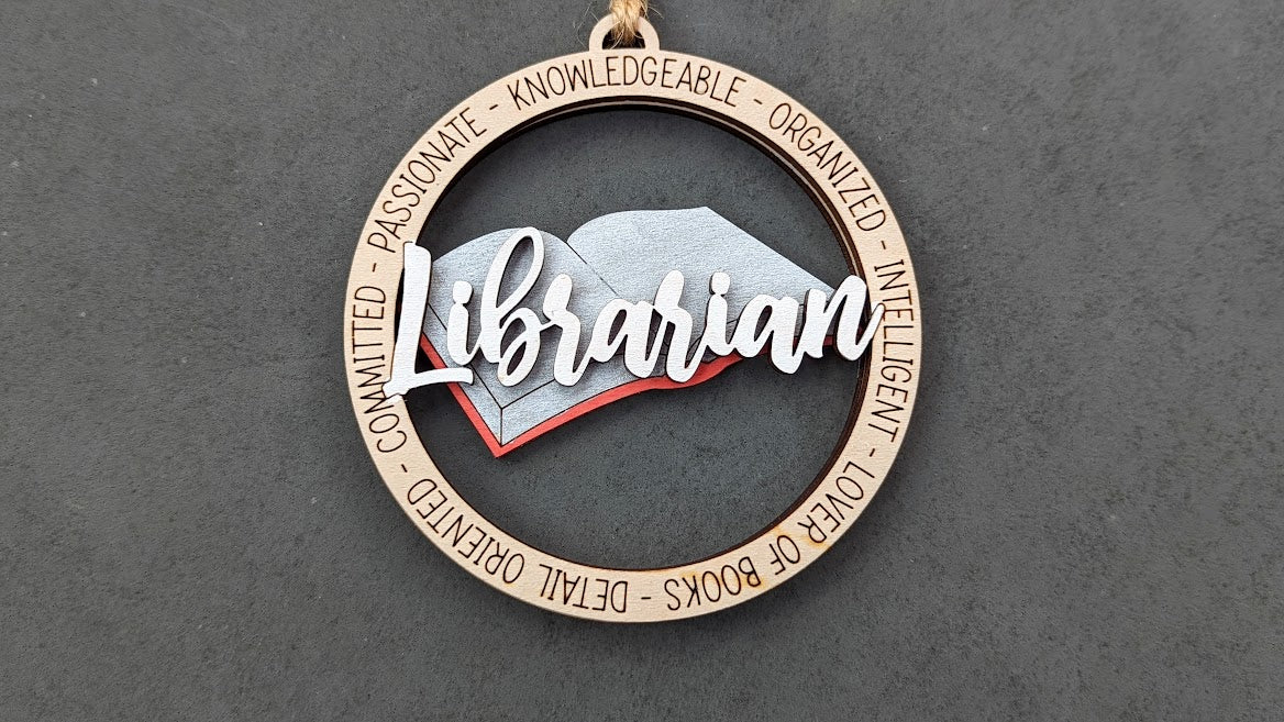 Librarian svg - Librarian ornament digital file - Car charm or ornament svg - Cut and score Digital Download Designed for Glowforge