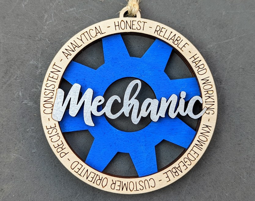 Mechanic svg - Car Charm or ornament digital file - Gift for Auto Mechanic - Cut and score laser cut file designed for Glowforge