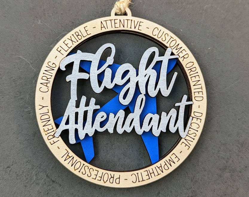 Flight Attendant svg - Car Charm or ornament digital file - Gift for stewardess flight attendant -Cut and score laser cut file designed for Glowforge