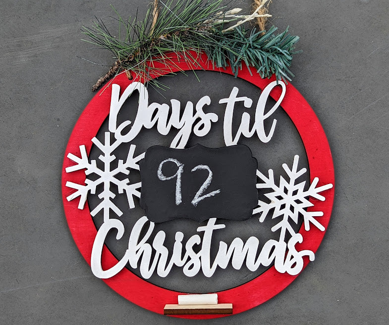 Christmas countdown svg, Days til' Christmas wall hanging digital file, includes tray for chalk, Laser cut file tested on Glowforge