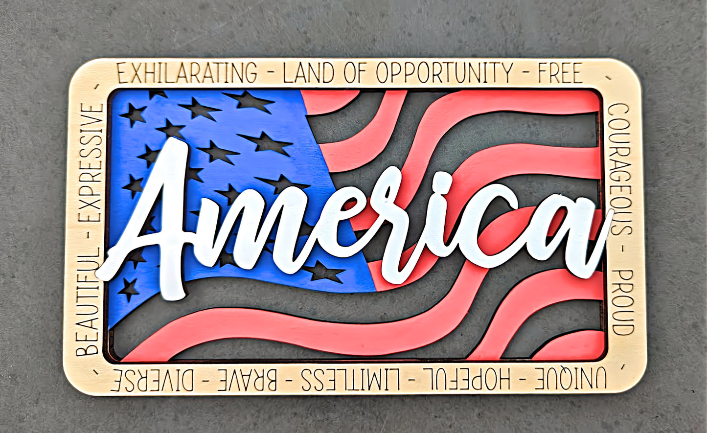 America wall hanging svg - 4th of July flag decor DIGITAL FILE with flag back - 4th of July svg - Cut and score only Digital Download designed for Glowforge
